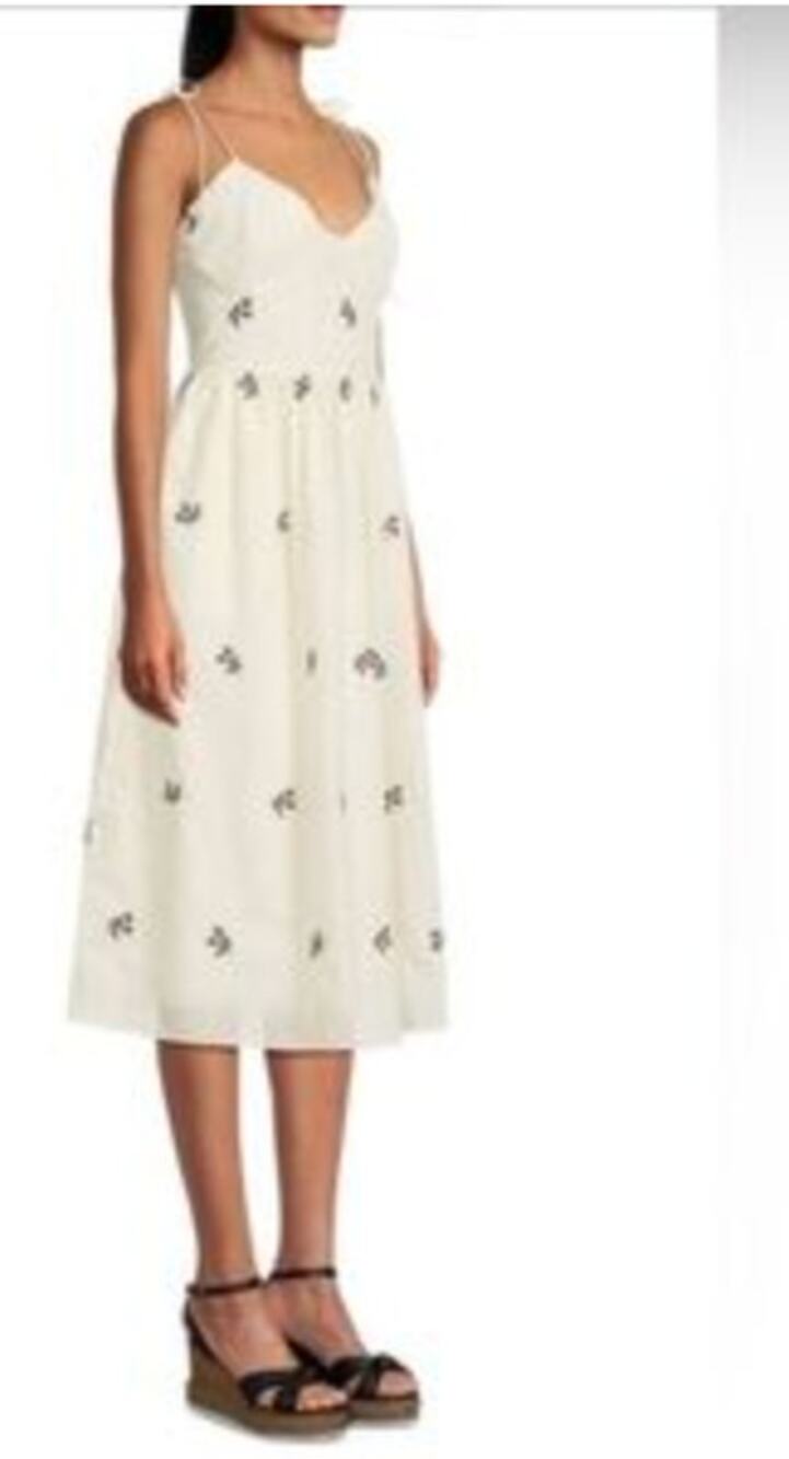 Lea & Viola Sweetheart Midi Embroidered Dress size S in Cream and Black